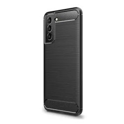   Szilikon telefonvédő (közepesen ütésálló, légpárnás sarok, szálcsiszolt, karbon minta) FEKETE Samsung Galaxy S22 5G (SM-S901)