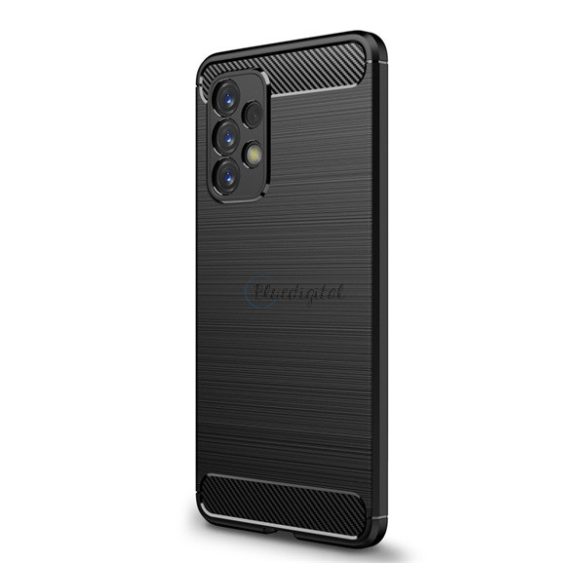 Szilikon telefonvédő (közepesen ütésálló, légpárnás sarok, szálcsiszolt, karbon minta) FEKETE Samsung Galaxy A53 (SM-A536) 5G