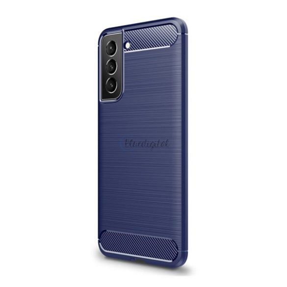 Szilikon telefonvédő (közepesen ütésálló, légpárnás sarok, szálcsiszolt, karbon minta) SÖTÉTKÉK Samsung Galaxy S22 Plus 5G (SM-S906)