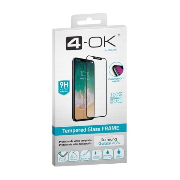 4-OK képernyővédő üveg (3D, íves, karcálló, tokbarát, ujjlenyomat olvasó, 9H) FEKETE Samsung Galaxy A03s (SM-A037F)