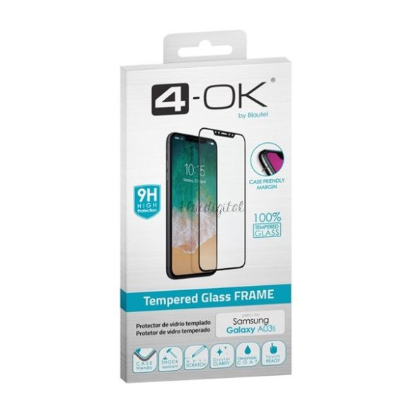 4-OK képernyővédő üveg (3D, íves, karcálló, tokbarát, ujjlenyomat olvasó, 9H) FEKETE Samsung Galaxy A03s (SM-A037F)