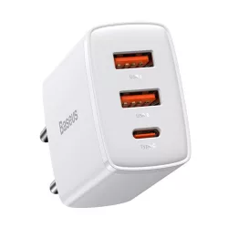   BASEUS COMPACT hálózati töltő 2 USB+Type-C aljzat (30W, PD gyorstöltő 3.0) FEHÉR