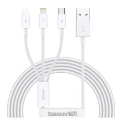   BASEUS töltőkábel 3in1 (USB - lightning/microUSB/Type-C, gyorstöltő, 150cm) FEHÉR 