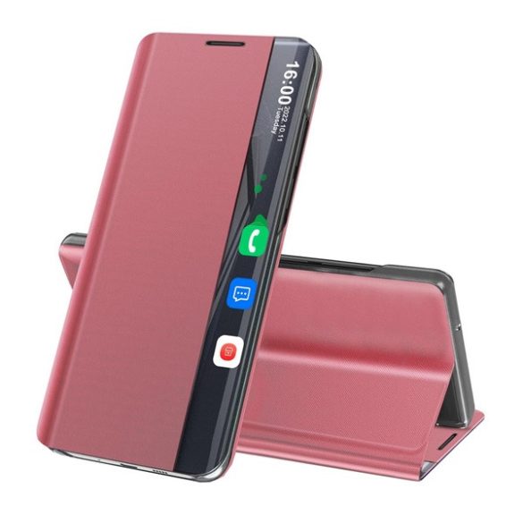 Tok álló, textil hatású (aktív FLIP, oldalra nyíló, asztali tartó funkció, Smart View Cover) RÓZSASZÍN Xiaomi Poco F3 ( K40, K40 pro), Xiaomi Mi 11i