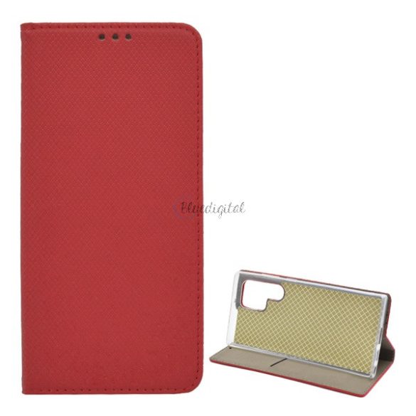 Tok álló, bőr hatású (FLIP, oldalra nyíló, asztali tartó funkció, rombusz minta) PIROS Samsung Galaxy S22 Ultra 5G (SM-S908)