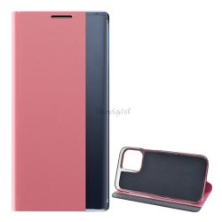   Tok álló, textil hatású (aktív FLIP, oldalra nyíló, asztali tartó funkció, Smart View Cover) RÓZSASZÍN Apple iPhone 13 Pro