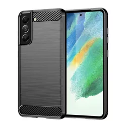   Szilikon telefonvédő (közepesen ütésálló, légpárnás sarok, szálcsiszolt, karbon minta) FEKETE Samsung Galaxy S21 FE (SM-G990)