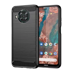   Szilikon telefonvédő (közepesen ütésálló, légpárnás sarok, szálcsiszolt, karbon minta) FEKETE Nokia X10, Nokia X20