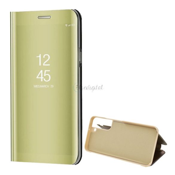 Tok álló (aktív FLIP, oldalra nyíló, asztali tartó funkció, tükrös felület, Mirror View Case) ARANY Samsung Galaxy S22 Plus 5G (SM-S906)