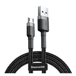   BASEUS CAFULE adatkábel (USB - microUSB, 2.4A, gyorstöltő 3.0, 100cm, cipőfűző) SZÜRKE/FEKETE