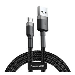   BASEUS CAFULE adatkábel (USB - microUSB, 2A, gyorstöltő, 300cm, cipőfűző) SZÜRKE/FEKETE