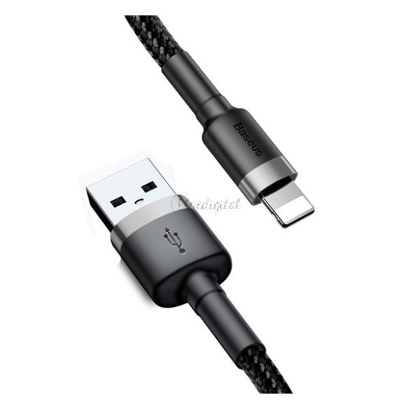 BASEUS CAFULE adatkábel (USB - lightning, 2.4A, gyorstöltő 3.0, 50cm, cipőfűző) FEKETE