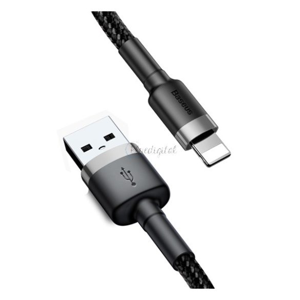 BASEUS CAFULE adatkábel (USB - lightning, 2.4A, gyorstöltő 3.0, 100cm, cipőfűző) FEKETE/SZÜRKE