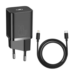   BASEUS SUPER SI hálózati töltő Type-C aljzat (20W, PD gyorstöltő + Type-C - lightning kábel) FEKETE