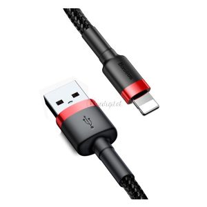 BASEUS CAFULE adatkábel (USB - lightning, 2.4A, gyorstöltő 3.0, 100cm, cipőfűző) FEKETE/PIROS