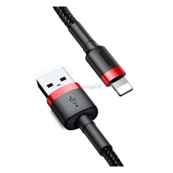 BASEUS CAFULE adatkábel (USB - lightning, 2.4A, gyorstöltő 3.0, 100cm, cipőfűző) FEKETE/PIROS