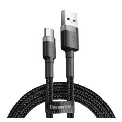   BASEUS CAFULE adatkábel (USB - Type-C, 2A, PD gyorstöltő 3.0, 200cm, cipőfűző) FEKETE/SZÜRKE