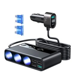   JOYROOM szivargyújtó adapter (3 szivargyújtó+5 USB+Type-C aljzat, 154W, PD gyorstöltő 3.0, 100cm, LED jelzés) FEKETE