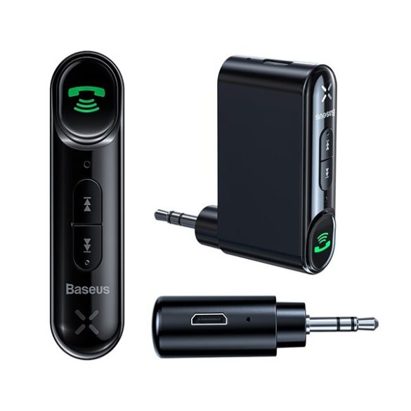 BASEUS bluetooth audió adapter (microUSB aljzat, v5.0, 3.5mm jack, AUX + microUSB kábel) FEKETE