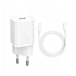   BASEUS SUPER SI hálózati töltő Type-C aljzat (20W, PD gyorstöltő + Type-C - lightning kábel) FEHÉR