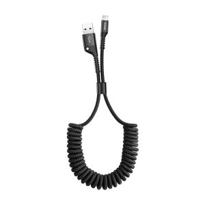 BASEUS adatkábel (USB - lightning, 2A, 100cm, spirálkábel) FEKETE