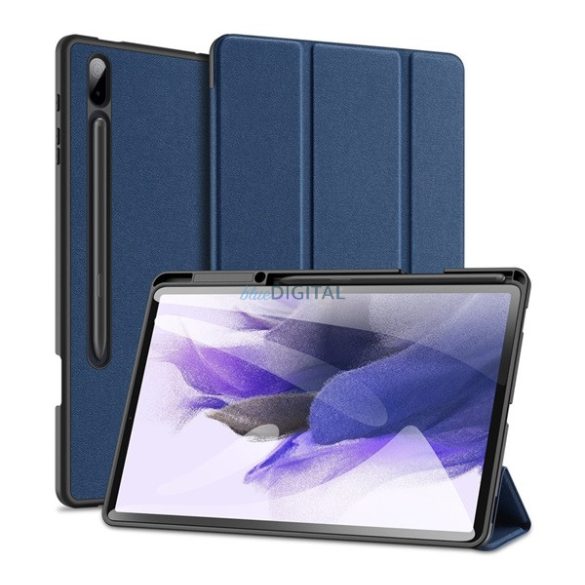 DUX DUCIS DOMO tok álló, bőr hatású (aktív, oldalra nyíló, TRIFOLD, asztali tartó, ceruza tartó, textil minta) SÖTÉTKÉK Samsung Galaxy Tab S8 Plus WIFI (SM-X800), Galaxy Tab S8 Plus LTE (