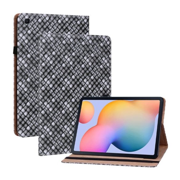 Tok álló, bőr hatású (FLIP, oldalra nyíló, asztali tartó, fonott minta) FEKETE Samsung Galaxy Tab S6 Lite 10.4 LTE (SM-P615) 2020, Samsung Galaxy Tab S6 Lite 10.4 WIFI (SM-P610) 2020, Samsung Galaxy Tab S6 Lite 10.4 WIFI (SM-P613) 2022, Samsung Gala