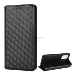   Tok álló, bőr hatású (FLIP, oldalra nyíló, asztali tartó funkció, teljes 3D rombusz minta, prémium) FEKETE Xiaomi Poco M4 Pro 5G, Xiaomi Redmi Note 11T 5G
