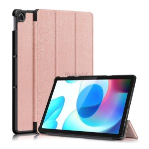 Tok álló, bőr hatású (aktív FLIP, oldalra nyíló, TRIFOLD, asztali tartó) ROZÉARANY Realme Pad