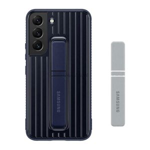 SAMSUNG műanyag telefonvédő (dupla rétegű, gumírozott, asztali tartó funkció) SÖTÉTKÉK Samsung Galaxy S22 5G (SM-S901)