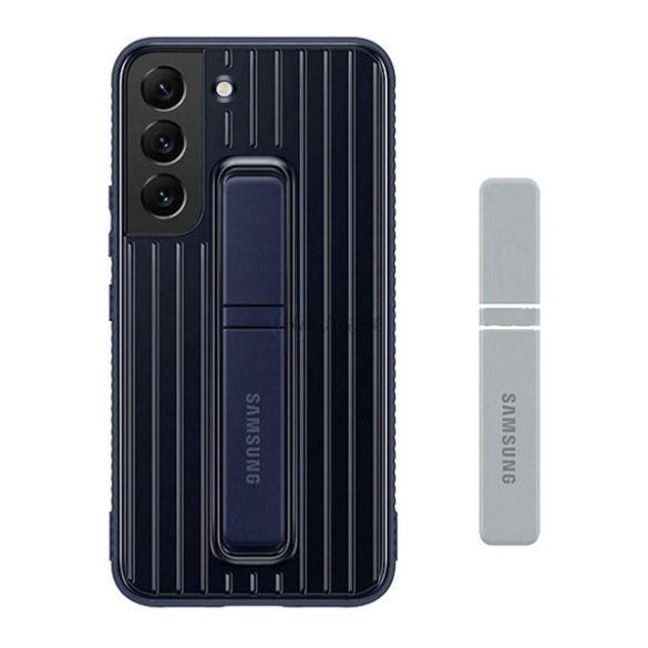 SAMSUNG műanyag telefonvédő (dupla rétegű, gumírozott, asztali tartó funkció) SÖTÉTKÉK Samsung Galaxy S22 Plus 5G (SM-S906)