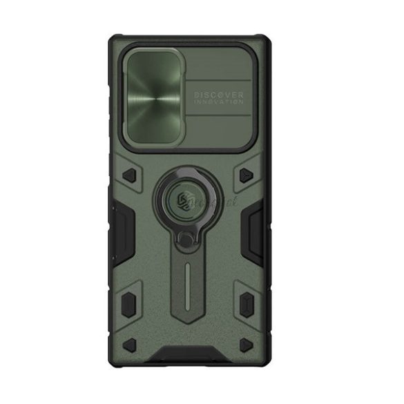 NILLKIN CAMSHIELD ARMOR defender műanyag telefonvédő (szilikon belső, közepesen ütésálló, telefontartó gyűrű) SÖTÉTZÖLD Samsung Galaxy S22 Ultra 5G (SM-S908)