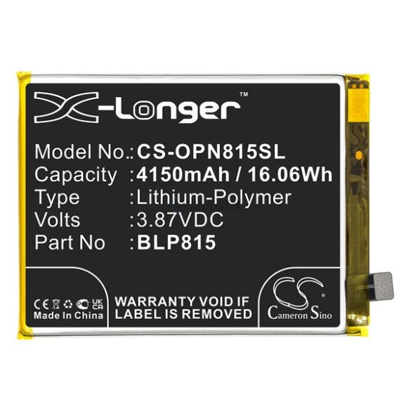 CAMERON SINO Li-Polymer akku (3,87V / 4150 mAh, Oneplus BLP815 kompatibilis) OnePlus Nord N10 5G