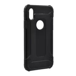   Defender műanyag telefonvédő (közepesen ütésálló, légpárnás sarok, szilikon belső, fémhatás, logo kivágás) FEKETE Apple iPhone XS 5.8