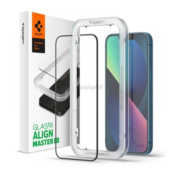 SPIGEN ALM FC képernyővédő üveg (2.5D, ujjlenyomatmentes, extra karcálló, 9H, ultravékony, 0.3mm, színkiemelés) FEKETE Apple iPhone 13, Apple iPhone 13 Pro, Apple iPhone 14