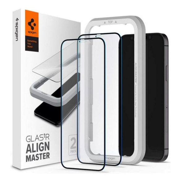 SPIGEN ALM FC képernyővédő üveg 2db (2.5D, ujjlenyomatmentes, karcálló, 9H, ultravékony, színkiemelés) FEKETE Apple iPhone 12 Pro, Apple iPhone 12