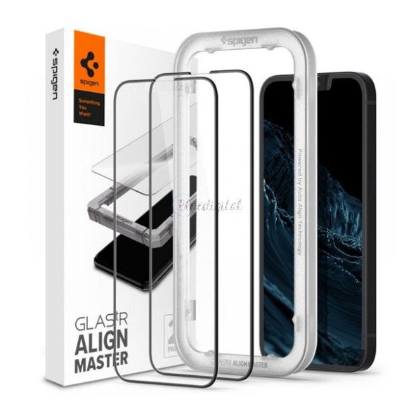 SPIGEN ALM FC képernyővédő üveg 2db (2.5D, ujjlenyomatmentes, extra karcálló, 9H, ultravékony, színkiemelés) FEKETE Apple iPhone 13, Apple iPhone 13 Pro, Apple iPhone 14