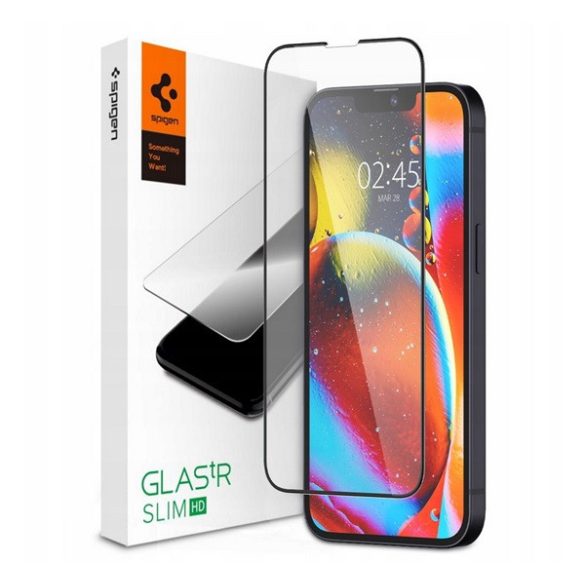 SPIGEN FC képernyővédő üveg (2.5D, ujjlenyomatmentes, extra karcálló, 9H, ultravékony, 0.3mm, színkiemelés) FEKETE Apple iPhone 13, Apple iPhone 13 Pro, Apple iPhone 14