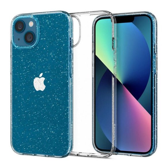 SPIGEN LIQUID CRYSTAL GLITTER szilikon telefonvédő (közepesen ütésálló, légpárnás sarok, csillámporos) ÁTLÁTSZÓ Apple iPhone 13