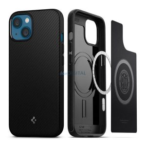 SPIGEN MAG szilikon telefonvédő (matt, ütésállóság, csíkos, MagSafe) FEKETE Apple iPhone 13 mini