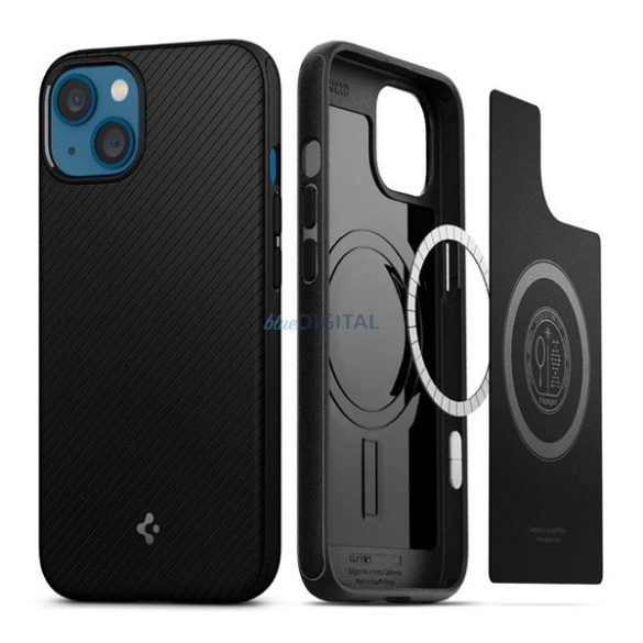 SPIGEN MAG szilikon telefonvédő (matt, ütésállóság, csíkos, MagSafe) FEKETE Apple iPhone 13 mini