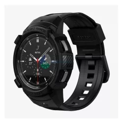  SPIGEN RUGGED ARMOR PRO pótszíj (egyedi méret, szilikon, közepesen ütésálló, állítható + szilikon keret) FEKETE Samsung Galaxy Watch 4 Classic 46 mm (SM-R890)