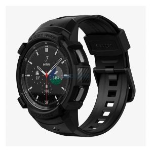 SPIGEN RUGGED ARMOR PRO pótszíj (egyedi méret, szilikon, közepesen ütésálló, állítható + szilikon keret) FEKETE Samsung Galaxy Watch 4 Classic 46 mm (SM-R890)