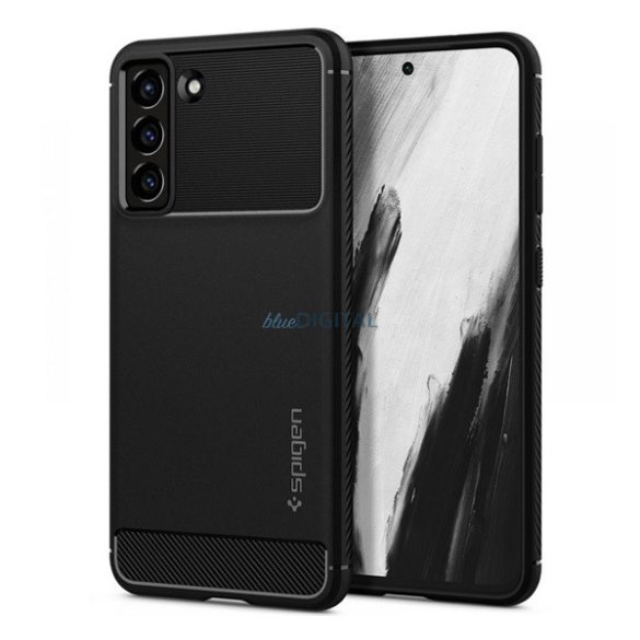 SPIGEN RUGGED ARMOR szilikon telefonvédő (közepesen ütésálló, légpárnás sarok, karbon minta) FEKETE Samsung Galaxy S21 FE (SM-G990)