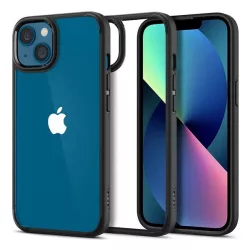   SPIGEN ULTRA HYBRID műanyag telefonvédő (közepesen ütésálló, szilikon légpárnás keret) ÁTLÁTSZÓ / FEKETE Apple iPhone 13