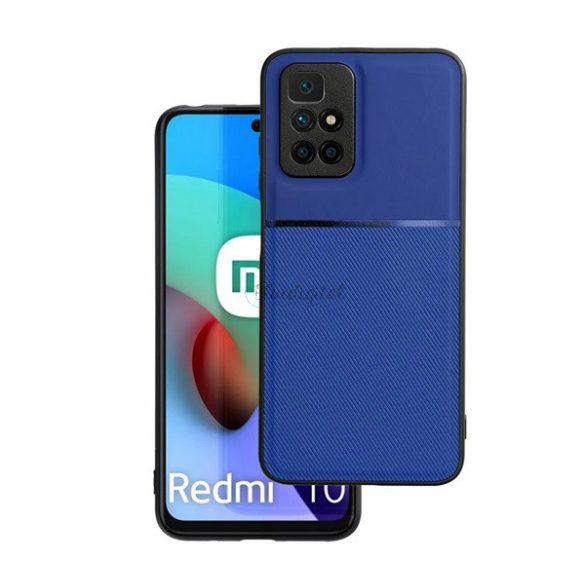 Műanyag telefonvédő (szilikon keret, közepesen ütésálló, beépített fémlemez, bőr hatású hátlap, csíkos minta) SÖTÉTKÉK Xiaomi Redmi 10 (2021), Xiaomi Redmi 10 (2022)