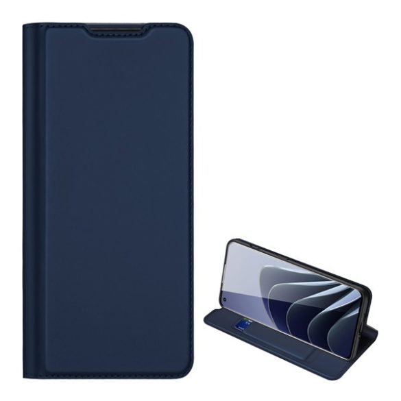 DUX DUCIS SKIN PRO tok álló, bőr hatású (FLIP, oldalra nyíló, bankkártya tartó, asztali tartó funkció) SÖTÉTKÉK OnePlus 10 Pro 5G