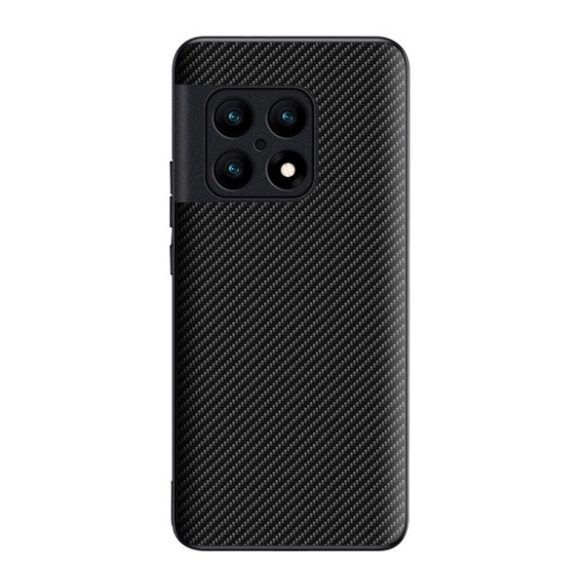 Szilikon telefonvédő (bőr hatású, kamera védelem, karbon minta) FEKETE OnePlus 10 Pro 5G