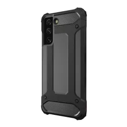   Defender műanyag telefonvédő (közepesen ütésálló, légpárnás sarok, szilikon belső, fémhatás) FEKETE Samsung Galaxy S22 5G (SM-S901)