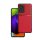 Műanyag telefonvédő (szilikon keret, közepesen ütésálló, beépített fémlemez, bőr hatású hátlap, csíkos minta) PIROS Samsung Galaxy A33 5G (SM-A336)